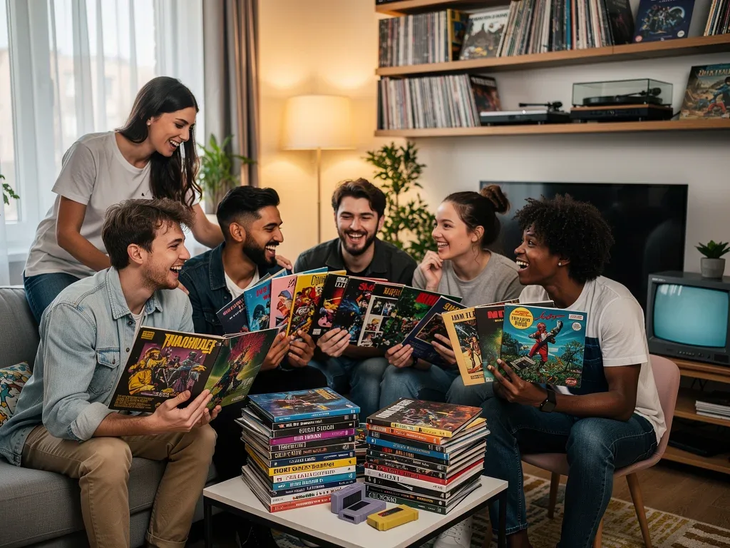 Gen Z collectors proudly displaying their diverse physical media collections.