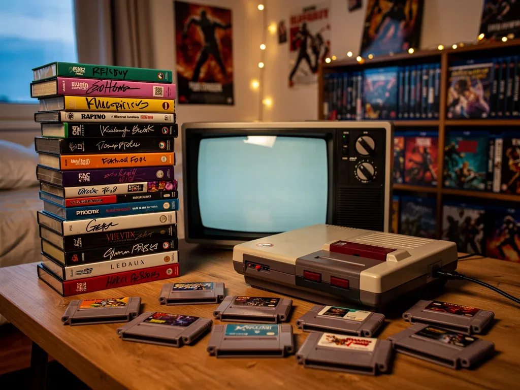 Diverse physical media formats, from VHS to Blu-ray, on display.