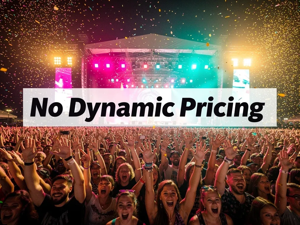 Concertgoers celebrating fair ticket prices after 2026 dynamic pricing rules.