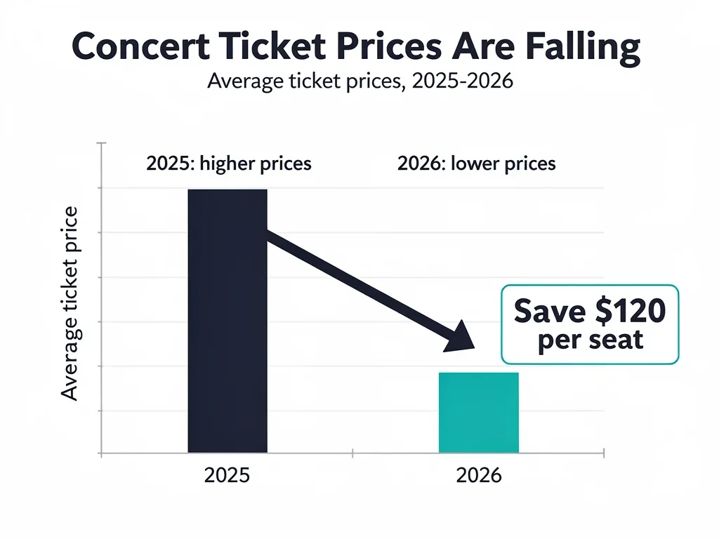 Graph showing 0 average savings on concert tickets post-2026 rules.