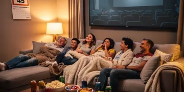 Home entertainment setup with people enjoying a day-45 digital movie release.