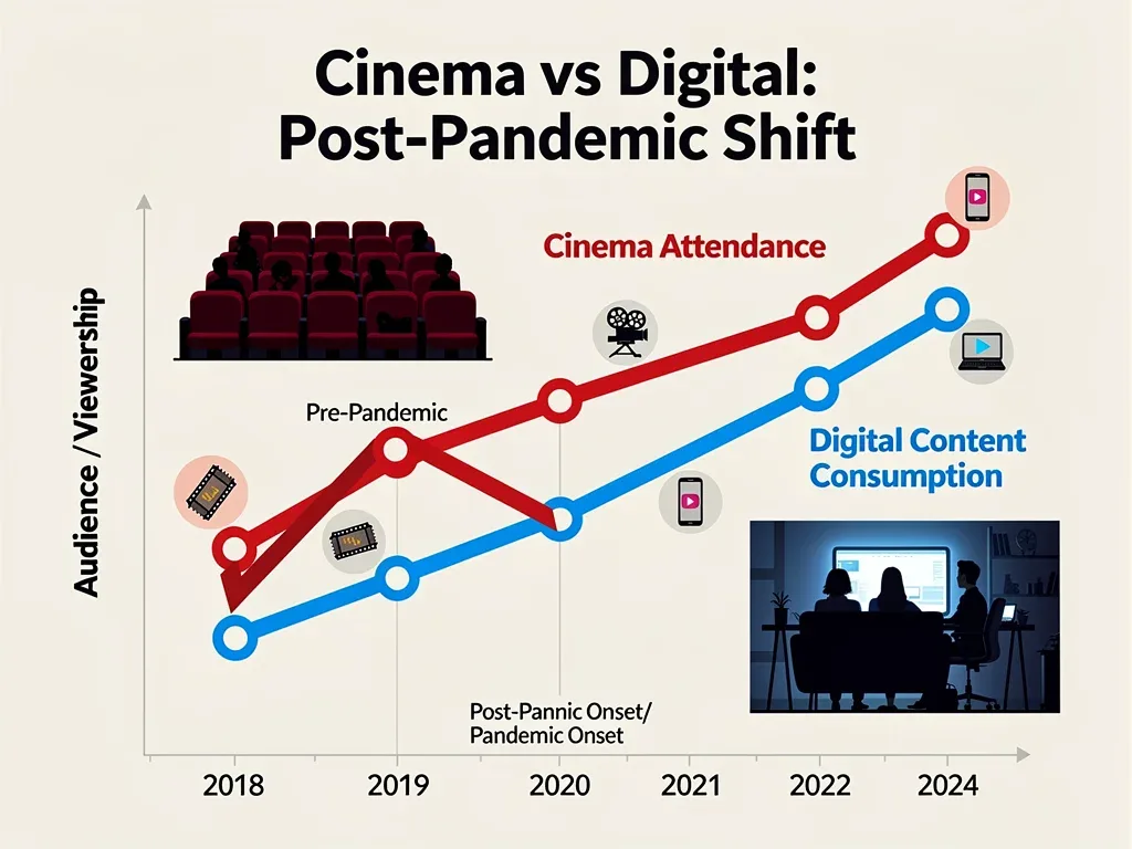 Graph showing declining cinema attendance and rising digital content consumption.