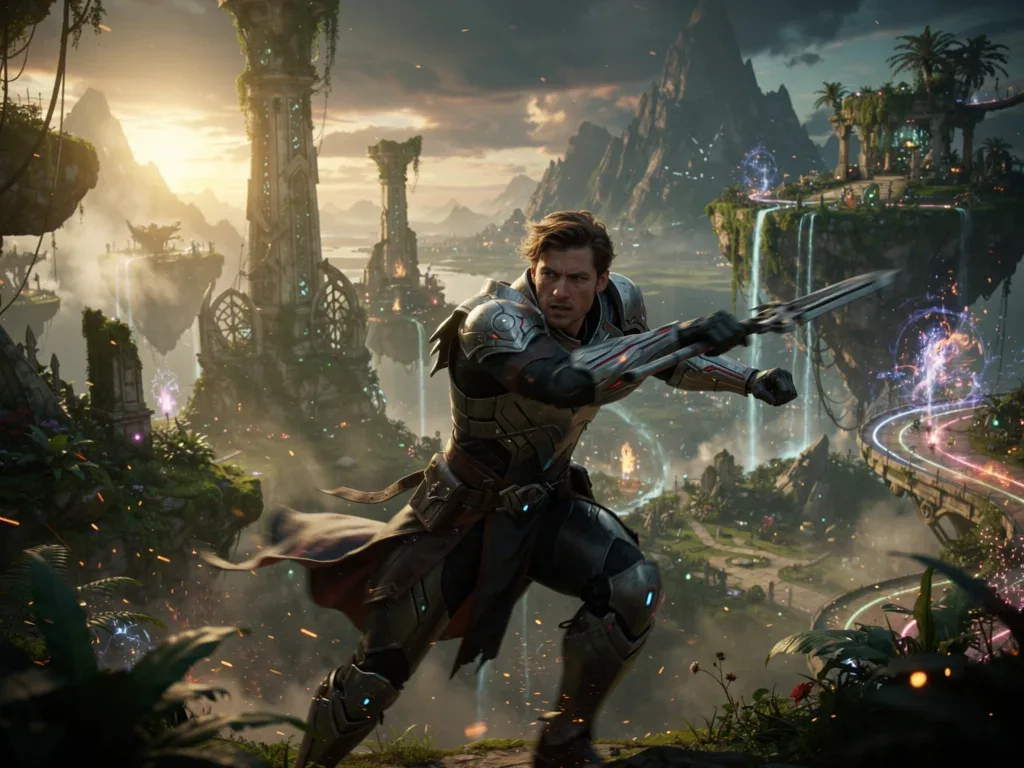 High-quality still from a successful video game movie, showcasing detailed world-building and action.