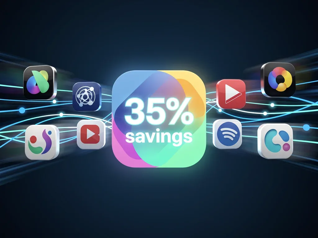 Futuristic streaming bundle interface showcasing significant cost savings for consumers.