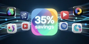 Futuristic streaming bundle interface showcasing significant cost savings for consumers.