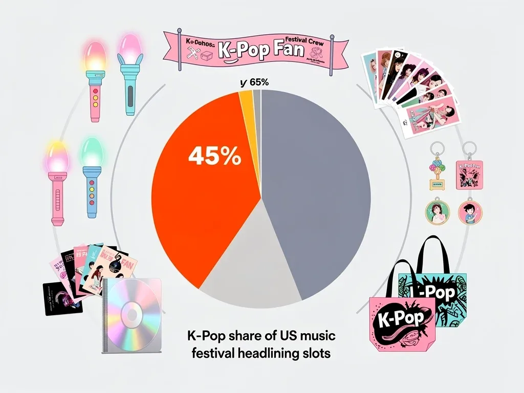 Infographic illustrating K-Pop's significant 45% share in US music festival headlining slots.