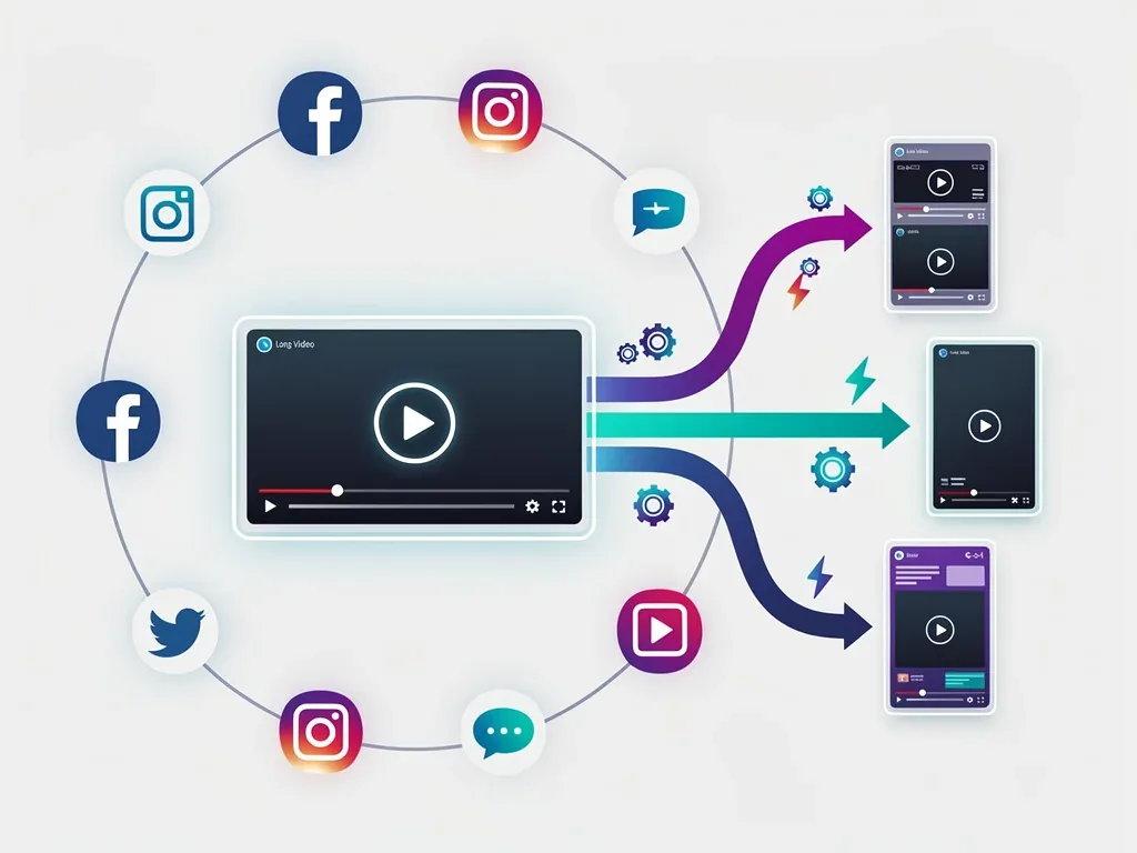 Data flow illustrating automated video repurposing for multiple social media platforms