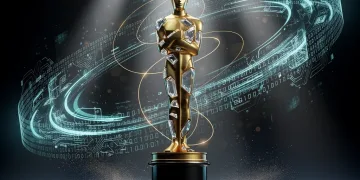 Golden award statue amidst digital data, symbolizing the 2026 award season overhaul