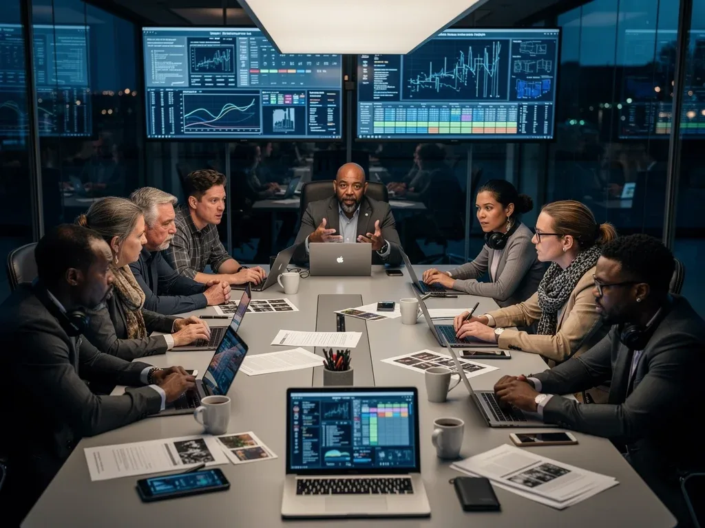 Film industry professionals discussing new award season rule changes
