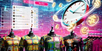 Dynamic visual representation of memes transforming into fast fashion merchandise
